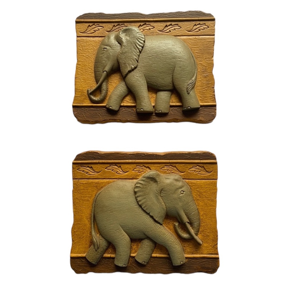 Vintage Pair of Home Interiors Homco‎ Elephant Wall Hangings Plaques Made In USA